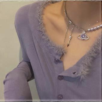 Exquisite Purple Pearly Heart Rhinestones Necklace