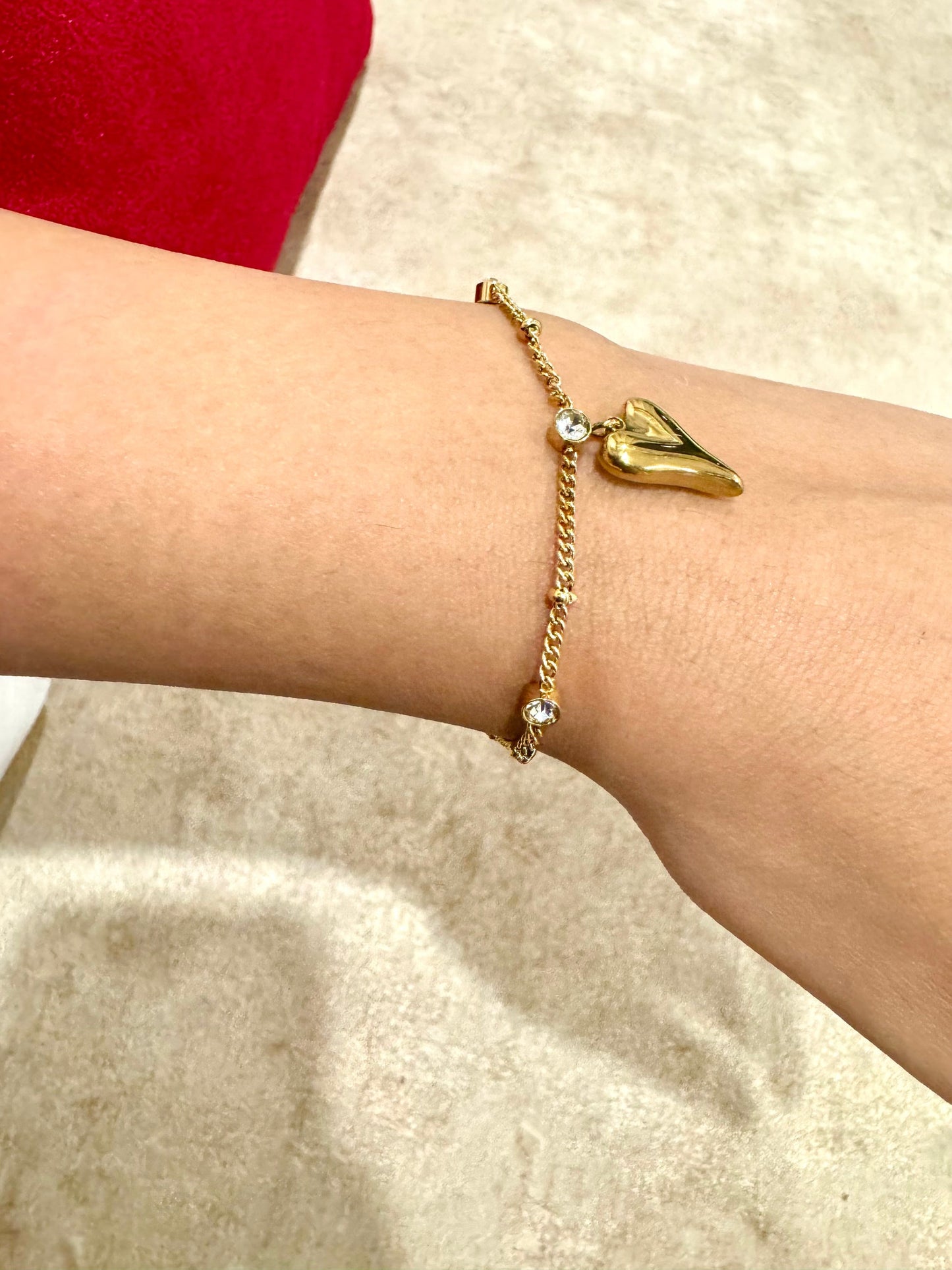 Golden Heart Charm Bracelet with Crystals