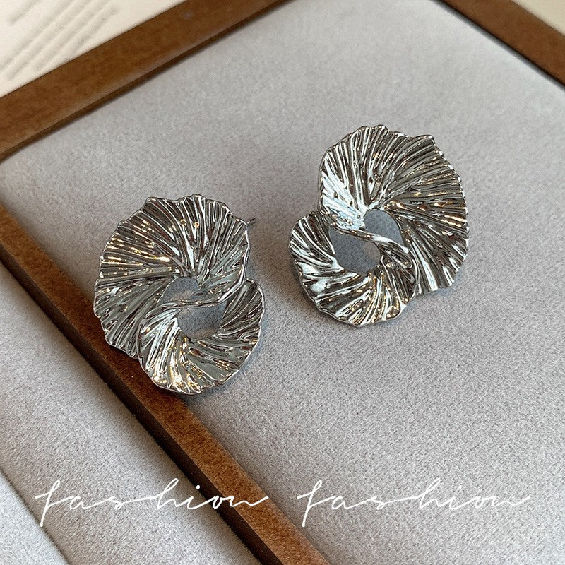 Silver Twirl Textured Statement Earrings