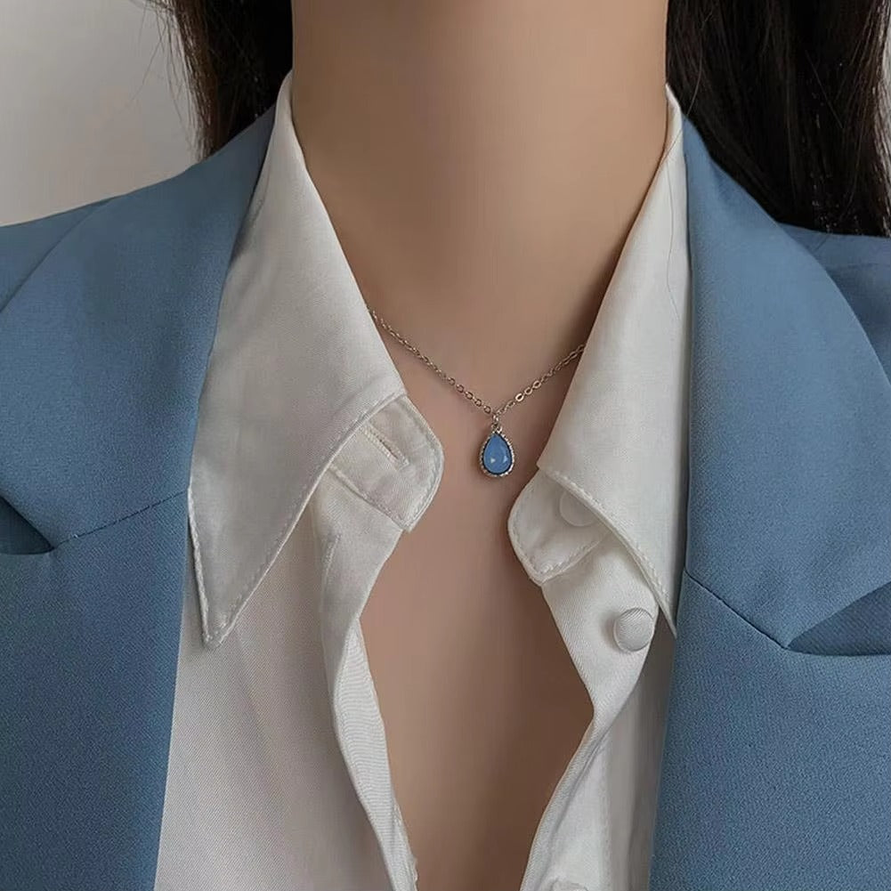 Dual Chain Butterfly & Blue Stone Necklace