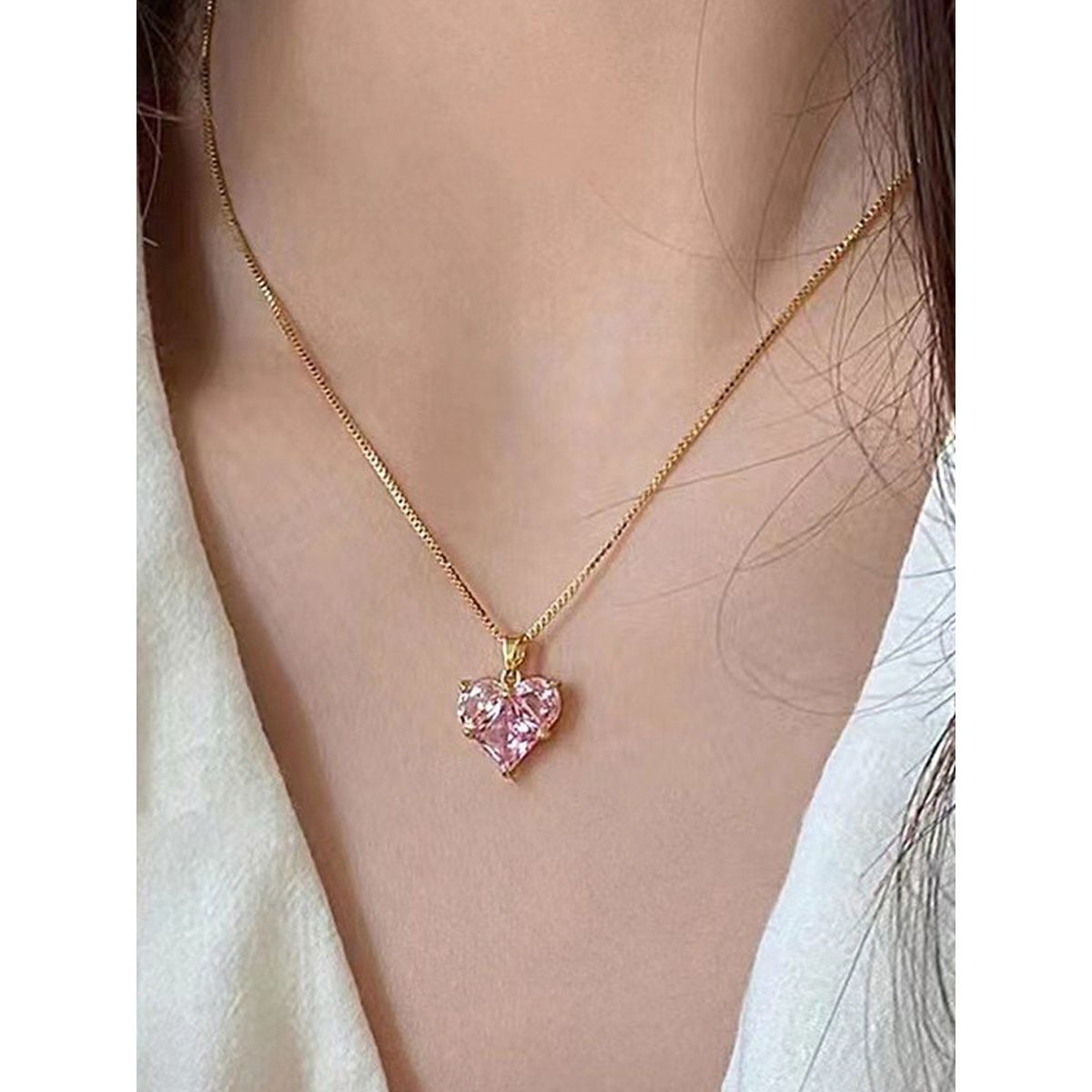 Gold-Plated Pink CZ Heart Necklace