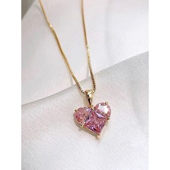 Gold-Plated Pink CZ Heart Necklace