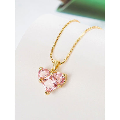 Gold-Plated Pink CZ Heart Necklace