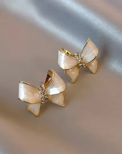 Golden Bow Sparkle Earrings