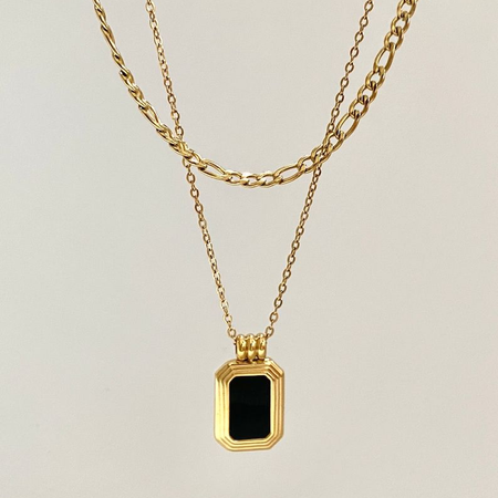 Dual Layer Black Square Necklace Anti Tarnish