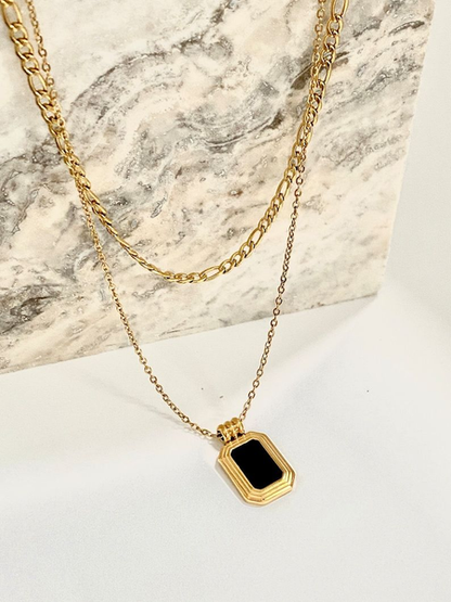 Dual Layer Black Square Necklace Anti Tarnish