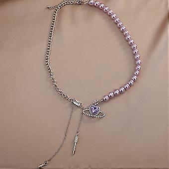 Exquisite Purple Pearly Heart Rhinestones Necklace