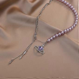 Exquisite Purple Pearly Heart Rhinestones Necklace