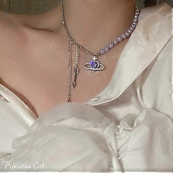 Exquisite Purple Pearly Heart Rhinestones Necklace