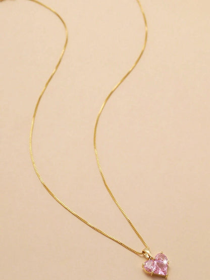 Gold-Plated Pink CZ Heart Necklace