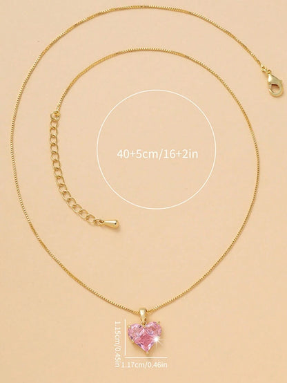 Gold-Plated Pink CZ Heart Necklace