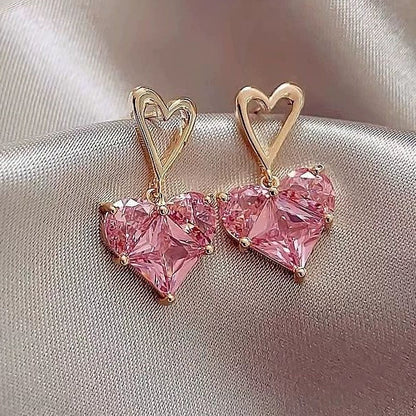 Pink Heart Crystal Earrings