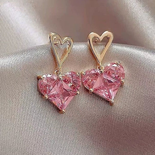 Pink Heart Crystal Earrings