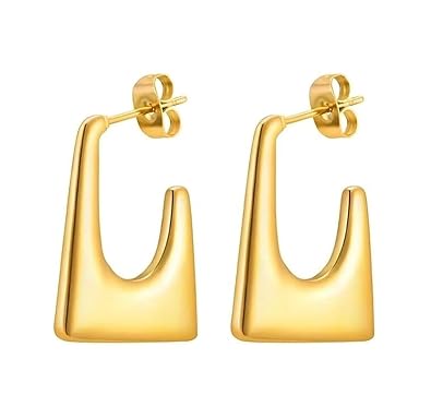 Anti-Tarnish Bold Geometric Gold Hoops Earrings