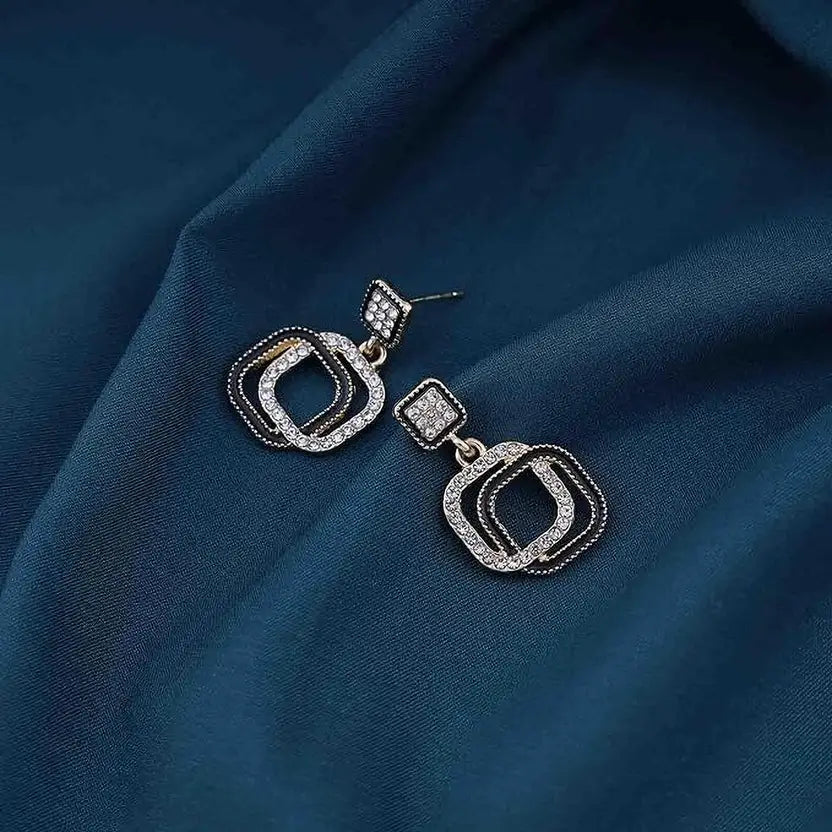 Geometric Black & Silver Crystal Dangle Earrings