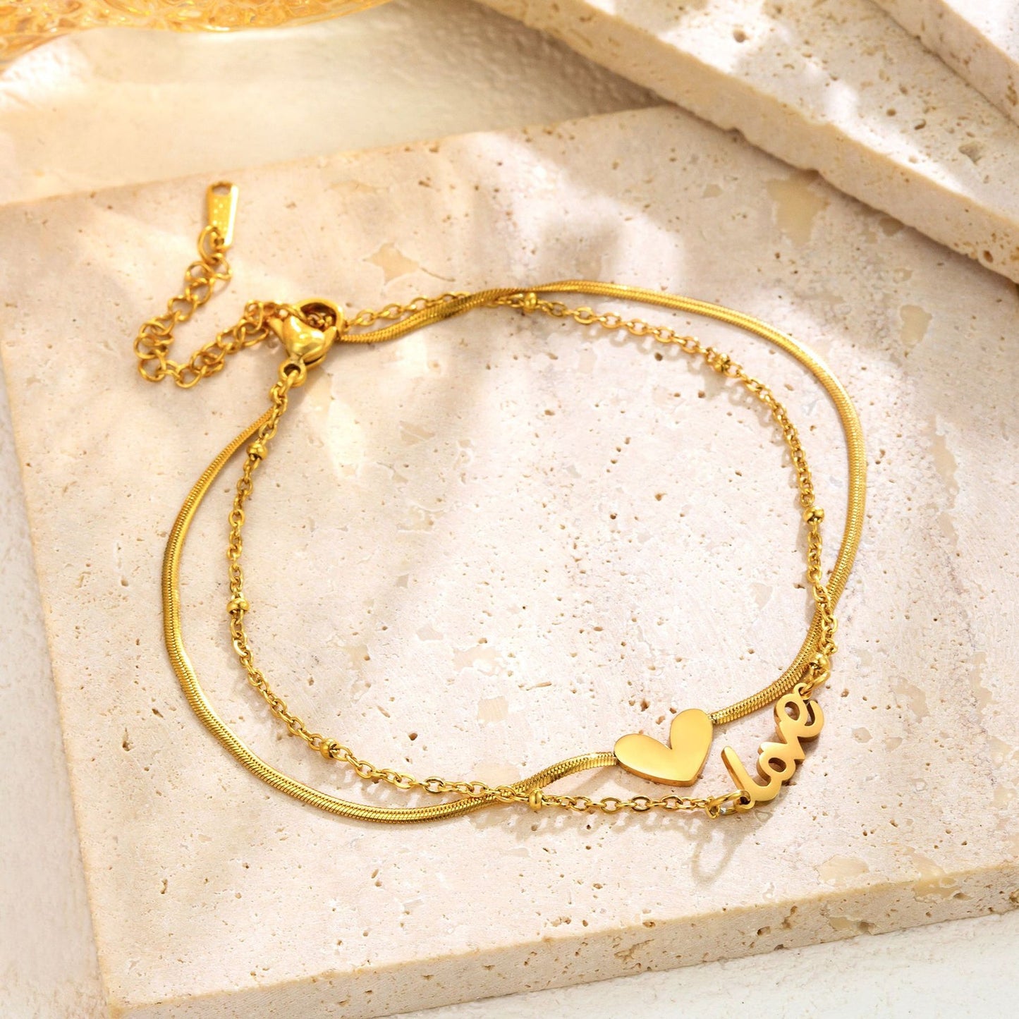 Love Heart Layered Gold Bracelet