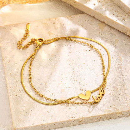Love Heart Layered Gold Bracelet