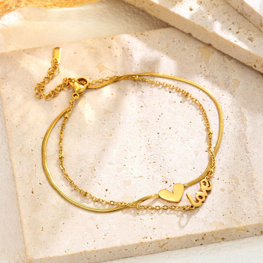 Love Heart Layered Gold Bracelet