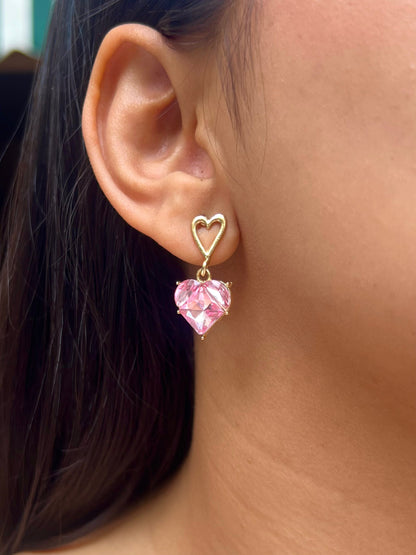 Pink Heart Crystal Earrings