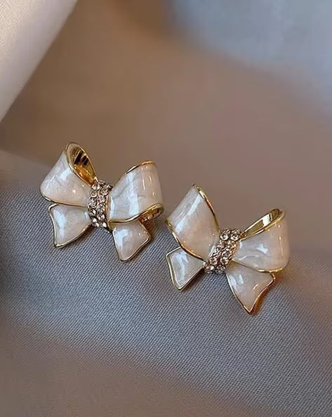 Golden Bow Sparkle Earrings
