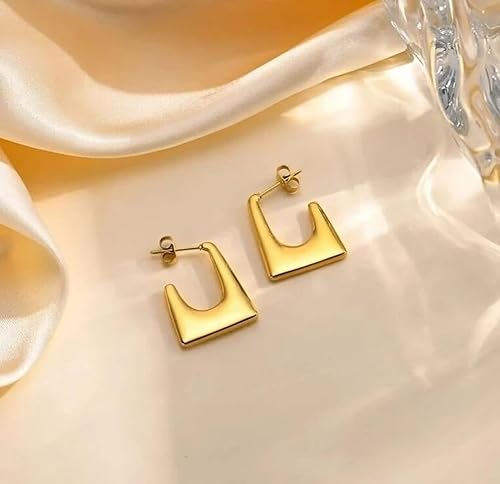 Anti-Tarnish Bold Geometric Gold Hoops Earrings