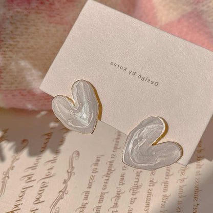 White Abstract Heart Petal Earrings