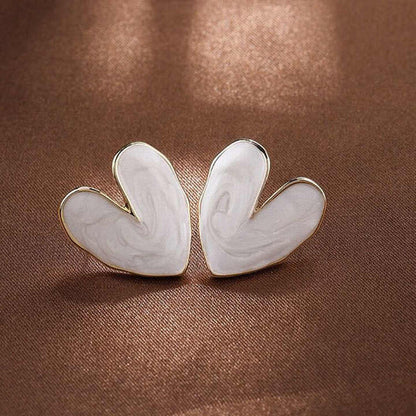 White Abstract Heart Petal Earrings