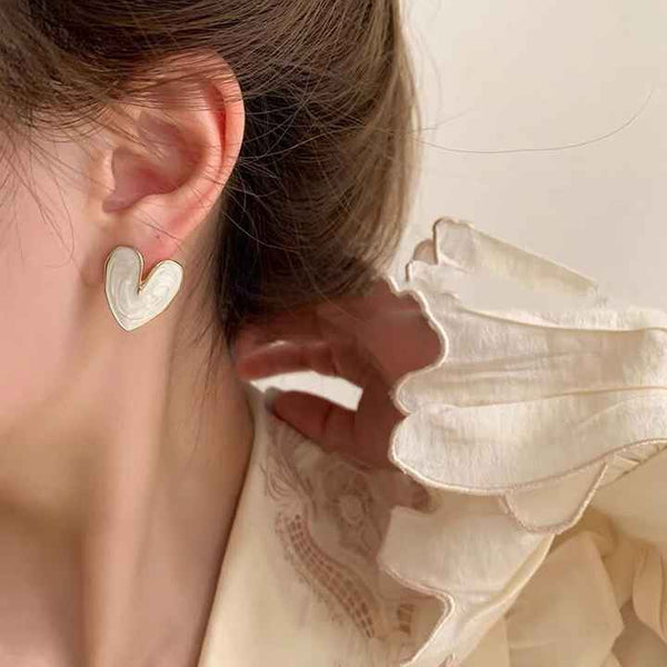 White Abstract Heart Petal Earrings