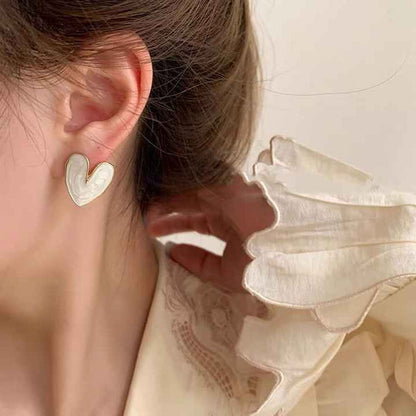 White Abstract Heart Petal Earrings
