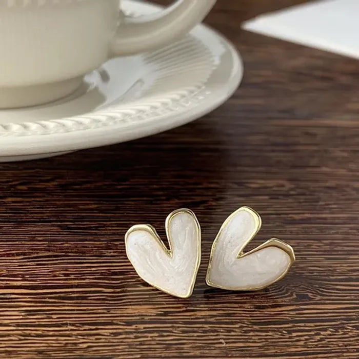White Abstract Heart Petal Earrings