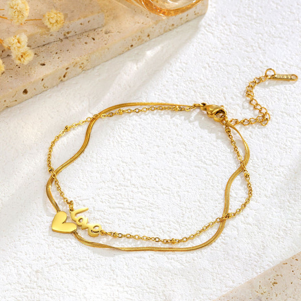 Love Heart Layered Gold Bracelet