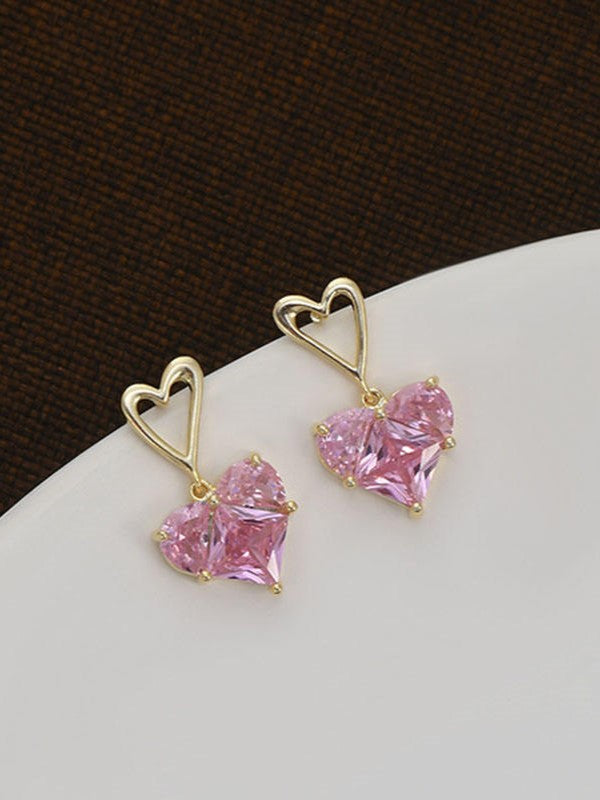 Pink Heart Crystal Earrings