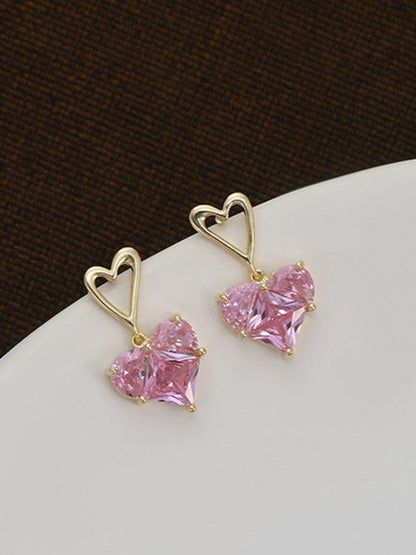 Pink Heart Crystal Earrings