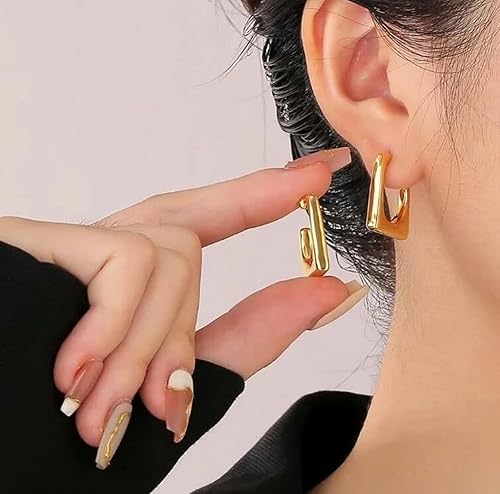 Anti-Tarnish Bold Geometric Gold Hoops Earrings