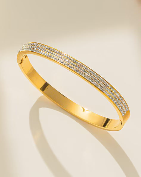 Diamond-Studded Gold-Plated Bracelet