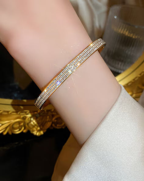 Diamond-Studded Gold-Plated Bracelet