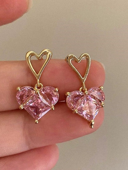 Pink Heart Crystal Earrings