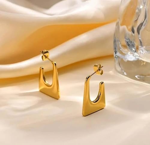 Anti-Tarnish Bold Geometric Gold Hoops Earrings