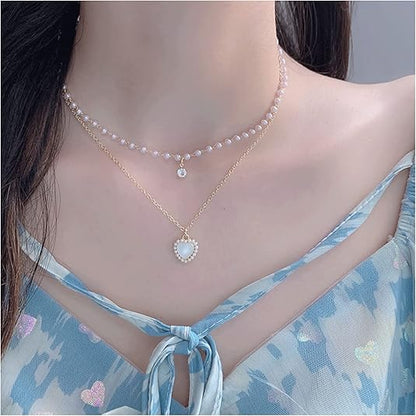 Dainty Pearl Heart Necklace