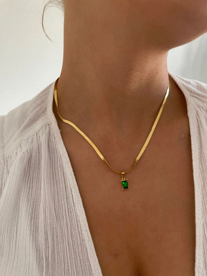 Golden Snake Chain with Emerald Green Diamond Pendant