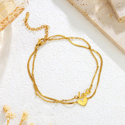 Love Heart Layered Gold Bracelet
