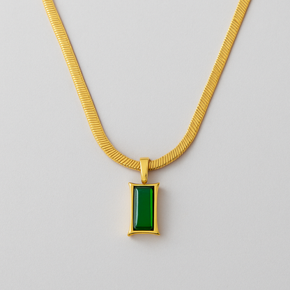 Golden Snake Chain with Emerald Green Diamond Pendant
