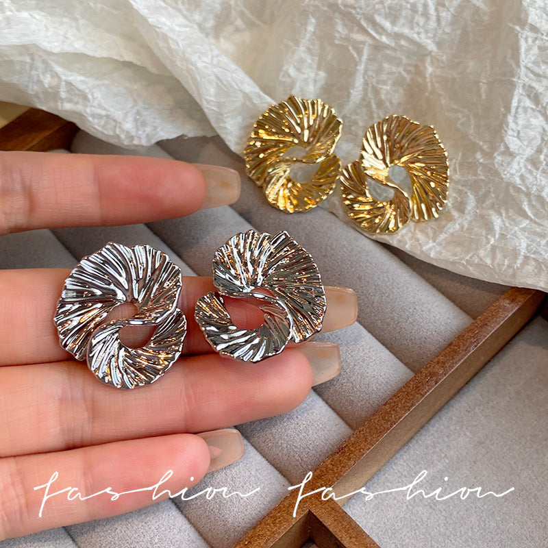 Silver Twirl Textured Statement Earrings