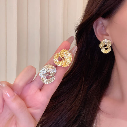 Silver Twirl Textured Statement Earrings