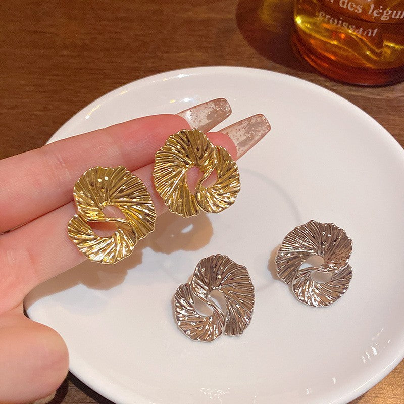 Silver Twirl Textured Statement Earrings