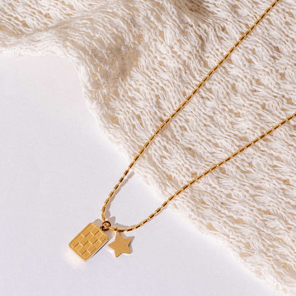 golden chessboard pentagram necklace