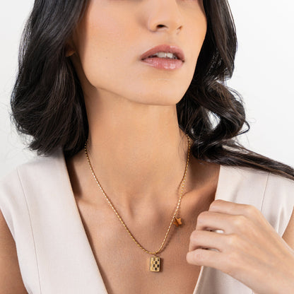 golden chessboard pentagram necklace