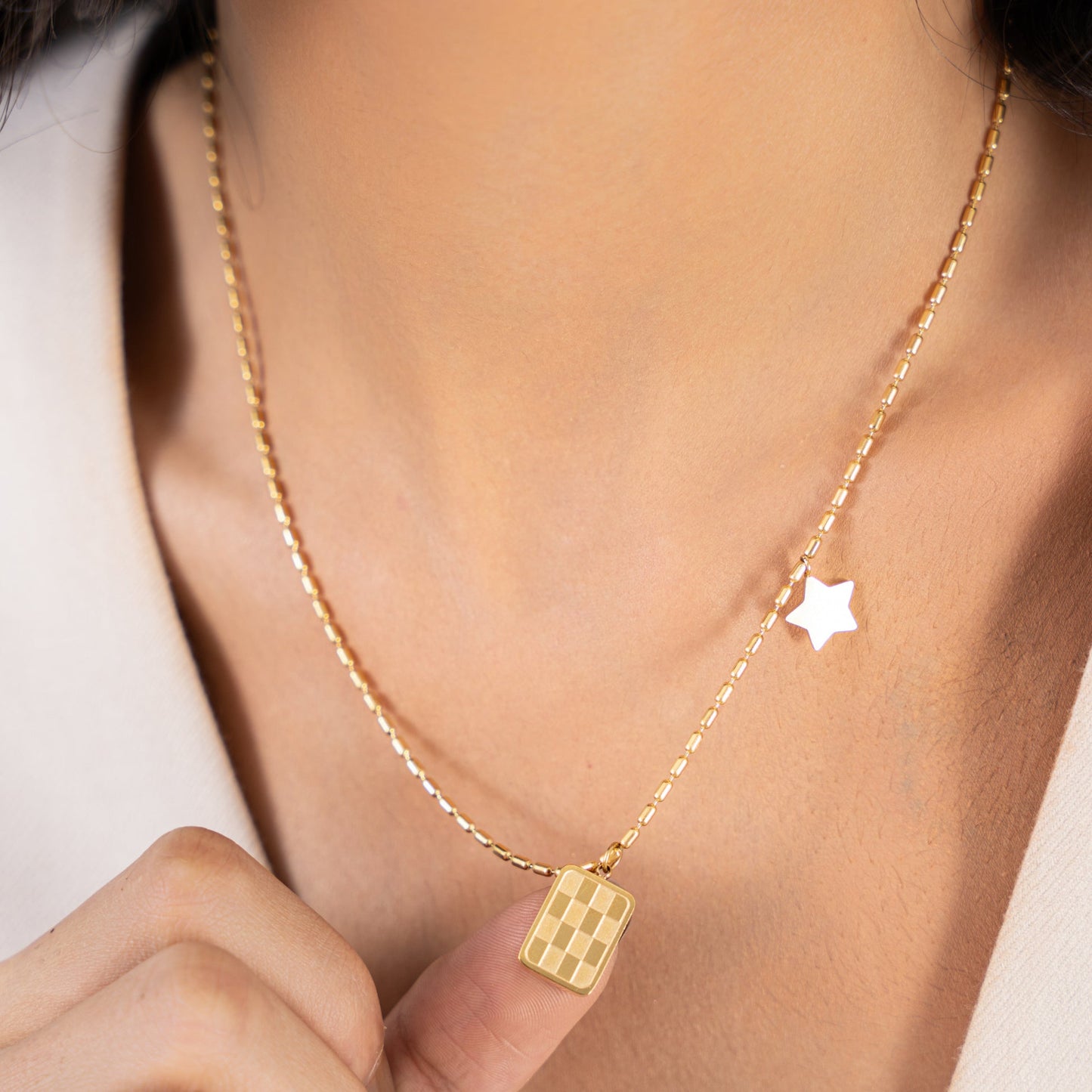 golden chessboard pentagram necklace
