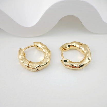 Gold Hammered Ear Hoops Earrings