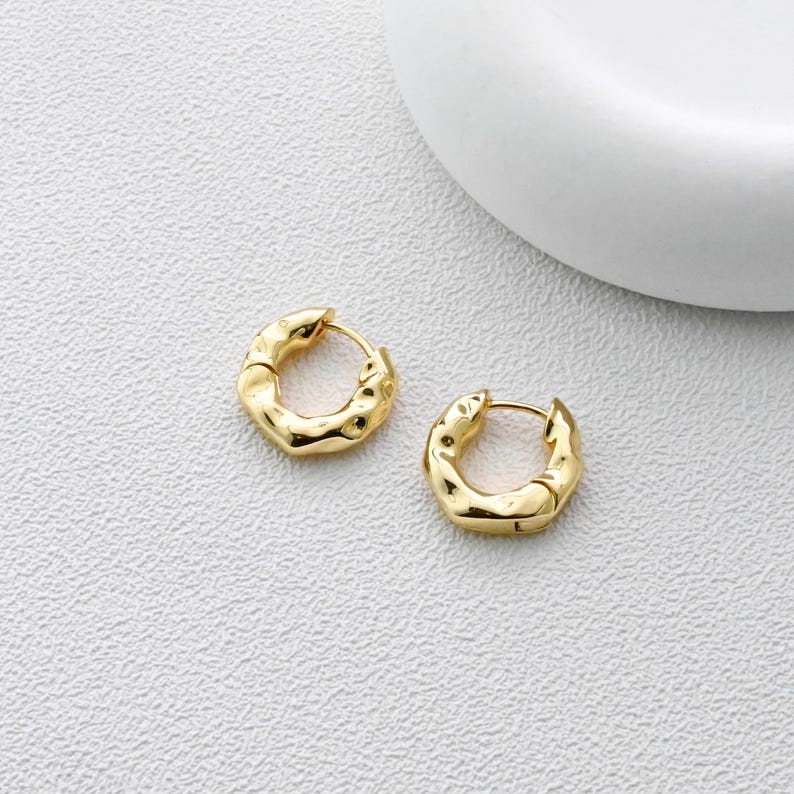 Gold Hammered Ear Hoops Earrings
